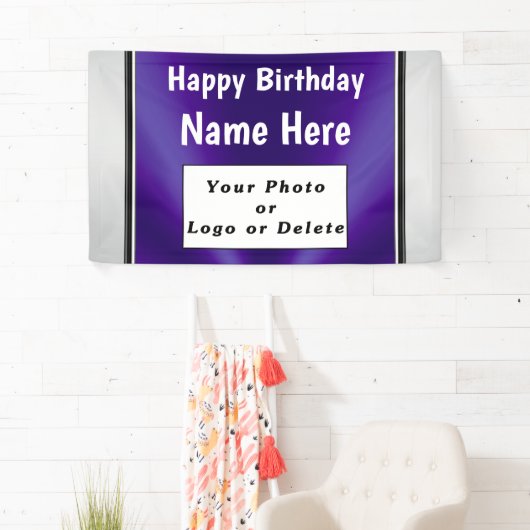 紫の誕生日バナーと写真と名前 横断幕 (インサイチュ)