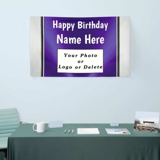 紫の誕生日バナーと写真と名前 横断幕 (トレードショー)