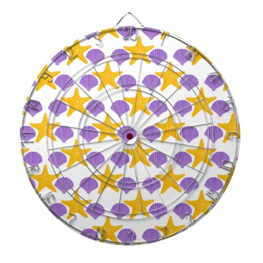 紫の貝殻の黄色いヒトデの海洋生物 ダーツボード (正面)