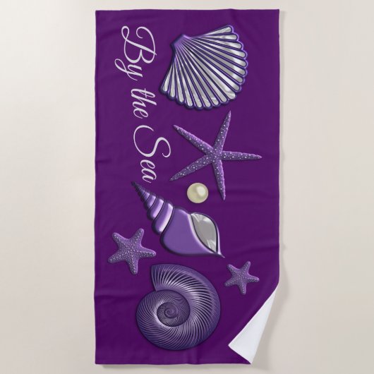 紫の貝殻 ビーチタオル (正面)