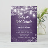 紫の赤ちゃんシャワーベビー冬の外は寒い 招待状 (スタンド正面)