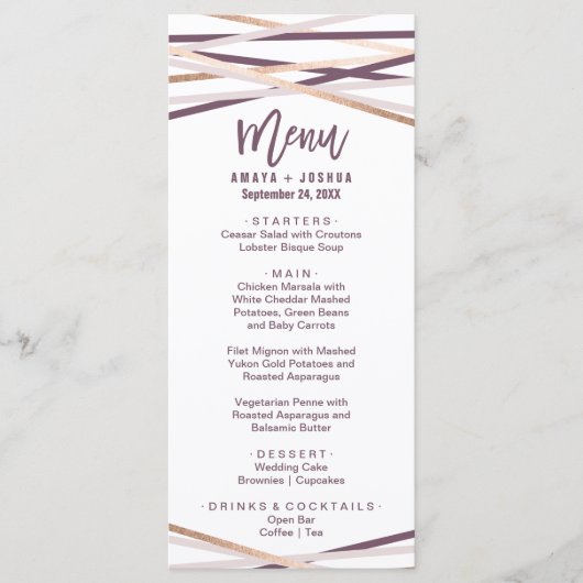 紫の赤面とバラ金ゴールドストリーマーメニューカード メニュー (正面)