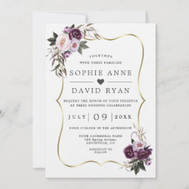 紫の赤面の花の金ゴールド結婚すべて 招待状