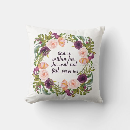 紫の赤面フローラ神は彼女のクリスチャンの中にある クッション (正面)