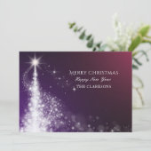 紫の輝くエレガントクリスマスツリー シーズンカード (スタンド正面)