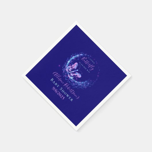 紫の輝く蝶の女の子の赤ちゃんシャワー スタンダードカクテルナプキン (角)