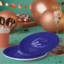 紫の輝く蝶の女の子の赤ちゃんシャワー ペーパープレート