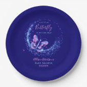 紫の輝く蝶の女の子の赤ちゃんシャワー ペーパープレート (正面)