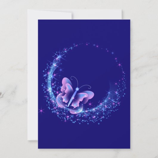 紫の輝く蝶の女の子の赤ちゃんシャワー 招待状 (裏面)