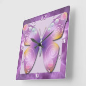 紫の輝く蝶の時計 スクエア壁時計 (傾斜)