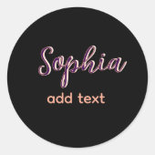 紫の追加name女の子ボス文字黒 ラウンドシール (正面)