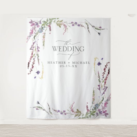 紫の野の花の書結婚跡の写真 タペストリー (正面)