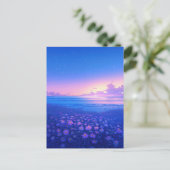 紫の野の花の草原と星空の海 ポストカード (スタンド正面)