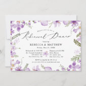 紫の野生の花のウェディングリハーサルディナー 招待状 (正面)