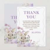 紫の野生の花 ウサギの誕生日お礼カード 招待状 (正面/裏面)