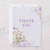 紫の野生の花 ウサギの誕生日お礼カード 招待状 (裏面)