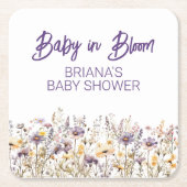 紫の野草の赤男女兼用ちゃんシャワー スクエアペーパーコースター (正面)