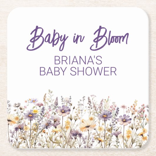 紫の野草の赤男女兼用ちゃんシャワー スクエアペーパーコースター (正面)