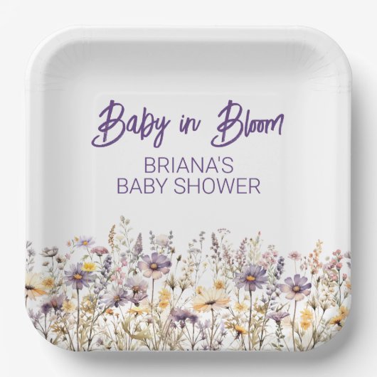 紫の野草の赤男女兼用ちゃんシャワー ペーパープレート (正面)