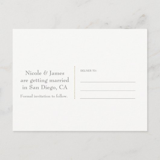 紫の金ゴールドと白のモロッコの結婚式の日付を保存 案内ポストカード (裏面)