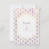 紫の金ゴールドと白のモロッコモダンテーブル番号 招待状 (正面)