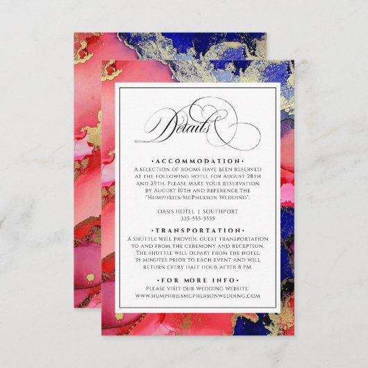 紫の金ゴールドと赤結婚の エンクロージャーカード (正面/裏面)