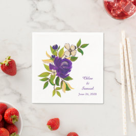 紫の金ゴールドのパーソナライズされた水結婚色 スタンダードカクテルナプキン