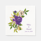 紫の金ゴールドのパーソナライズされた水結婚色 スタンダードカクテルナプキン (正面)