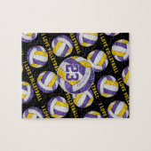 紫の金ゴールドの女の子は私はバレーボールが大好きパーソナライズされた ジグソーパズル (横)