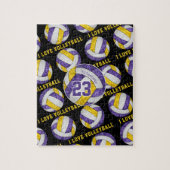 紫の金ゴールドの女の子は私はバレーボールが大好きパーソナライズされた ジグソーパズル (縦)