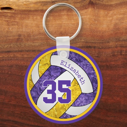 紫の金ゴールドの女カスタムの子バレーボールのチームギフト キーホルダー (正面)