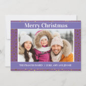 紫の金ゴールドの雪の結晶フォトクリスマスカード シーズンカード (正面)