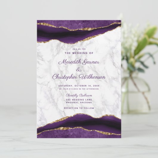 紫の金ゴールドアゲートと結婚大理石 招待状 (スタンド正面)
