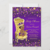 紫の金ゴールドアフリカ系アメリカ人プリンスベビーシャワー 招待状 (正面)
