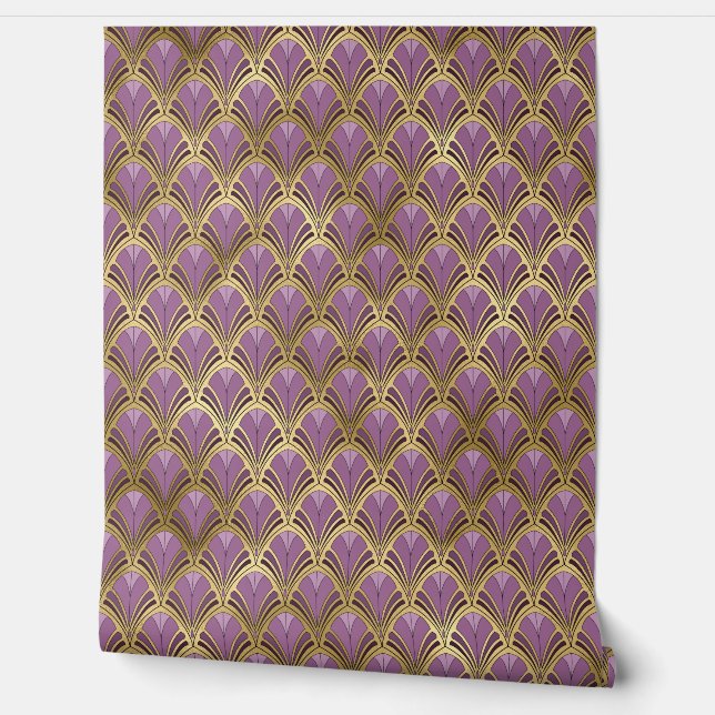 紫の金ゴールドエレガントアールデコヴィンテージパターン 壁紙 (ほどく)