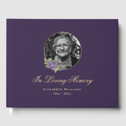 紫の金ゴールドエレガントフローラ葬儀の写真 ゲストブック (正面)