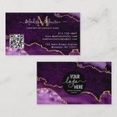 紫の金ゴールドカスタムロゴQRコード瑪瑙モノグラム 名刺 (正面/裏面)