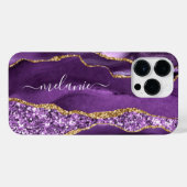 紫の金ゴールドカスタム大理石の名前iPhoneケース iPhoneケース (裏面横)