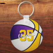 紫の金ゴールドカスタム選手の名前バスケットボール キーホルダー (正面)