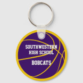 紫の金ゴールドカスタム選手の名前バスケットボール キーホルダー (裏面)