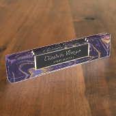紫の金ゴールドカッコいい大理石テクスチャ デスクネームプレート (側面)
