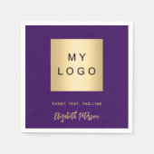 紫の金ゴールドカフェバーのロゴ署名 スタンダードカクテルナプキン (正面)