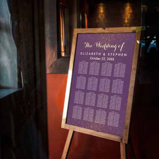 紫の金ゴールドグリッタースパークル結婚のシーティングチャート ポスター