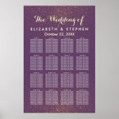 紫の金ゴールドグリッタースパークル結婚のシーティングチャート ポスター (正面)
