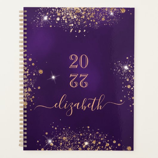 紫の金ゴールドグリッターダストモノグラムスクリプト プランナー手帳 (正面)