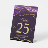 紫の金ゴールドグリッター結婚Agateの表番号 台座サイン (正面)