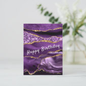 紫の金ゴールドグリッター誕生日カード – ユーザーのテキスト名 ポストカード (スタンド正面)