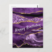 紫の金ゴールドグリッター誕生日カード – ユーザーのテキスト名 ポストカード (正面/裏面)