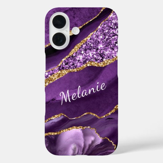 紫の金ゴールドグリッターiPhoneケースと名前をカスタムする Case-Mate iPhoneケース (裏面)