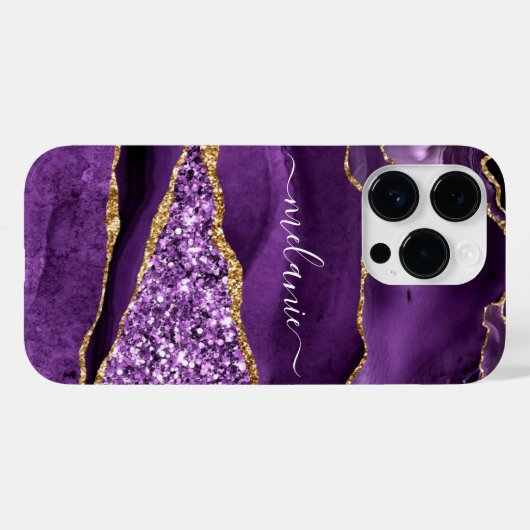 紫の金ゴールドグリッターiPhoneケースギフト名前をカスタムする Case-Mate iPhoneケース (裏面 (横))